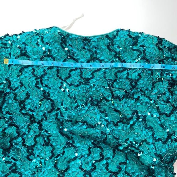 VTG Nah Nah Collection Lace Emerald Sequins Women Blazer Sz 12 Made In USA - Picture 13 of 16